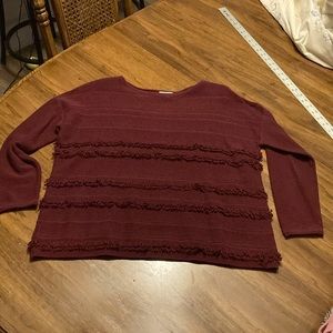 Jjill maroon‎ fringed sweater x-small